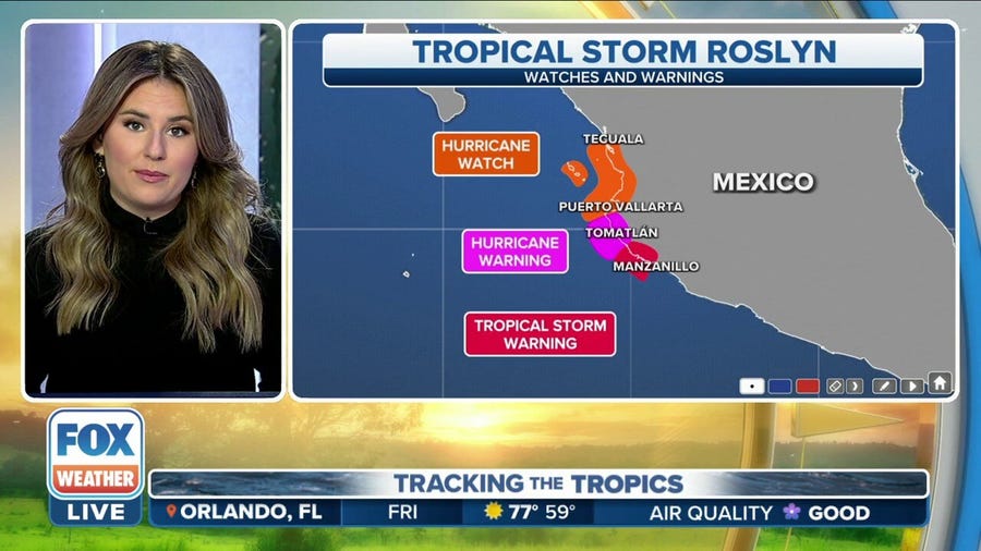 Tropical Storm Roslyn prompts Hurricane Warnings for Mexico's Pacific coast