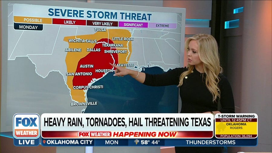 Heavy rain, tornadoes and hail threaten Texas into overnight hours