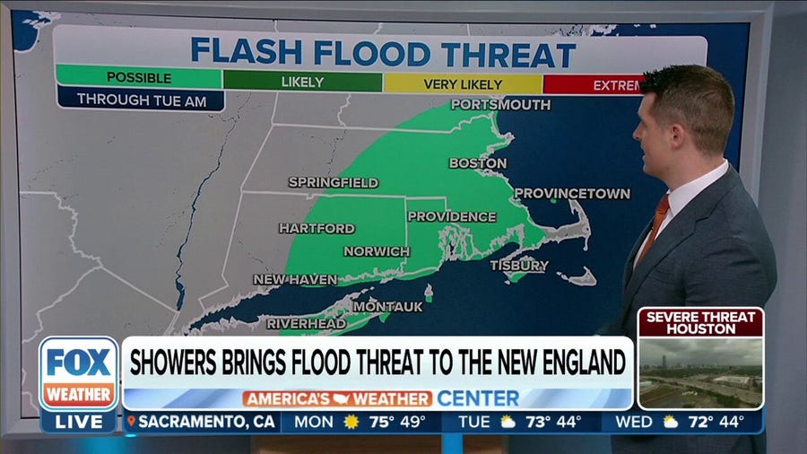Flash flood threat in New England with coastal storm