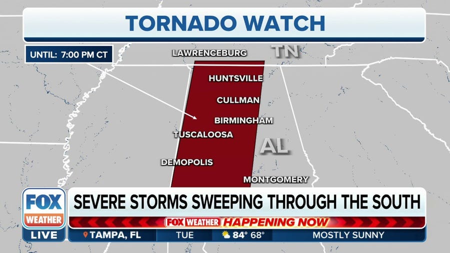 Tornado Watch issued for parts of Alabama, Tennessee