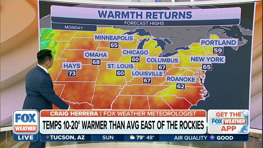 Eastern half of the country to experience above-average temperatures
