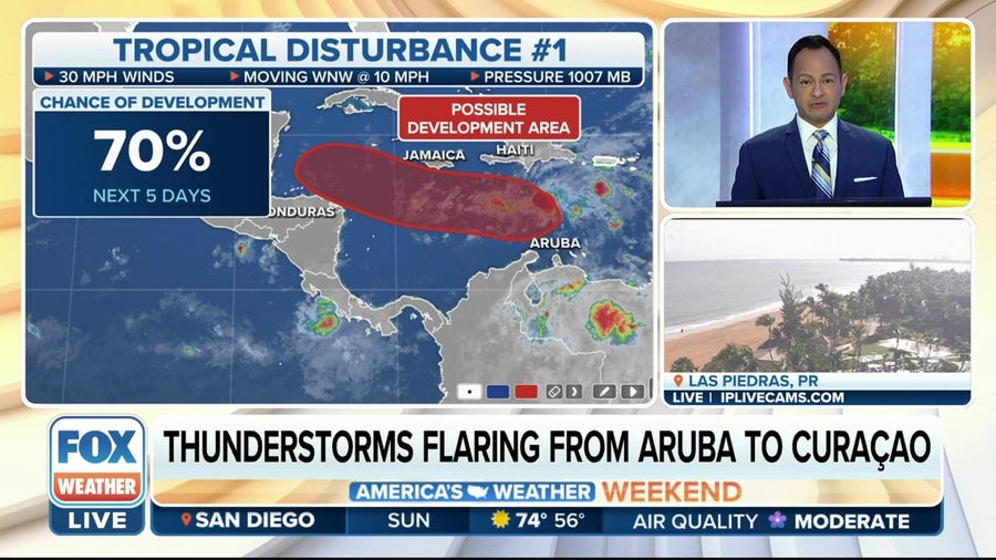 FOX Forecast Center tracking tropical disturbances in the Caribbean Sea, Atlantic Ocean