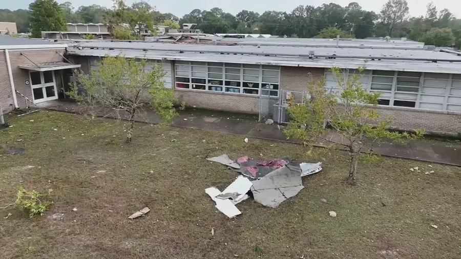 Drone video shows damage to Mississippi middle school after tornadoes move through region