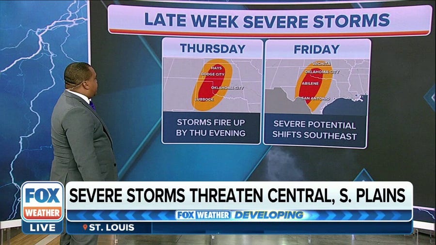 Severe storms, including tornadoes, eye the central and southern Plains later this week