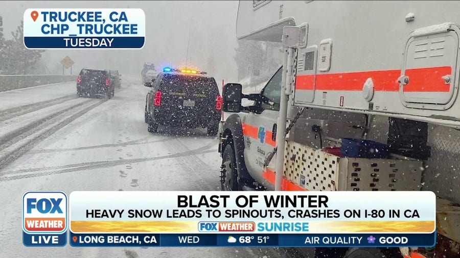 Heavy snow leads to spinouts, crashes on I-80 in California