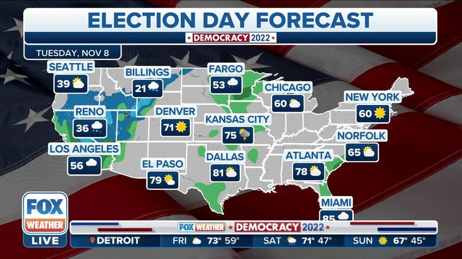 Rain in West, drier conditions in East on Election Day