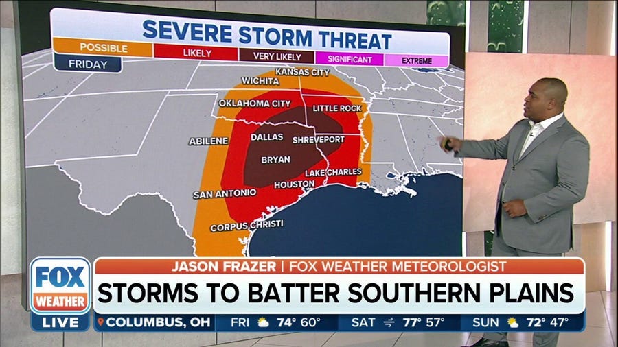 Severe storms with tornadoes, damaging winds, large hail take aim at Southern Plains