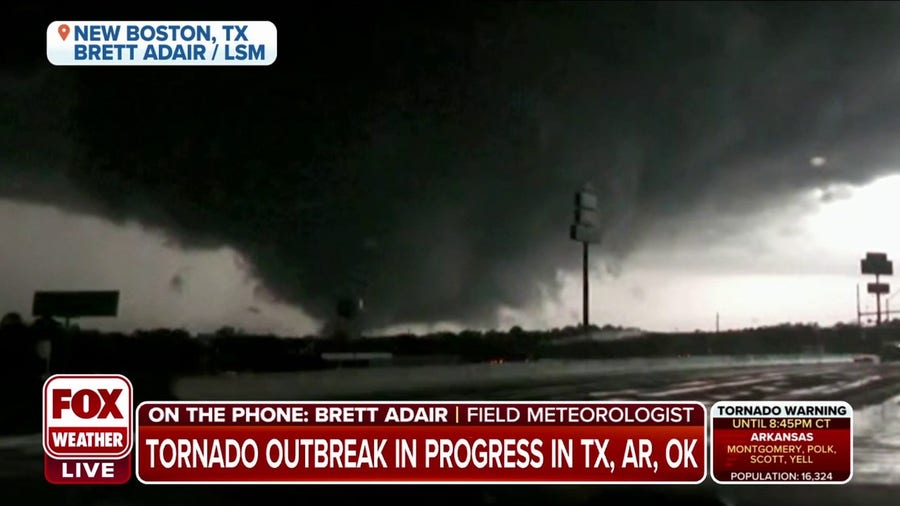 Nighttime tornado in Texas illuminated by lightning
