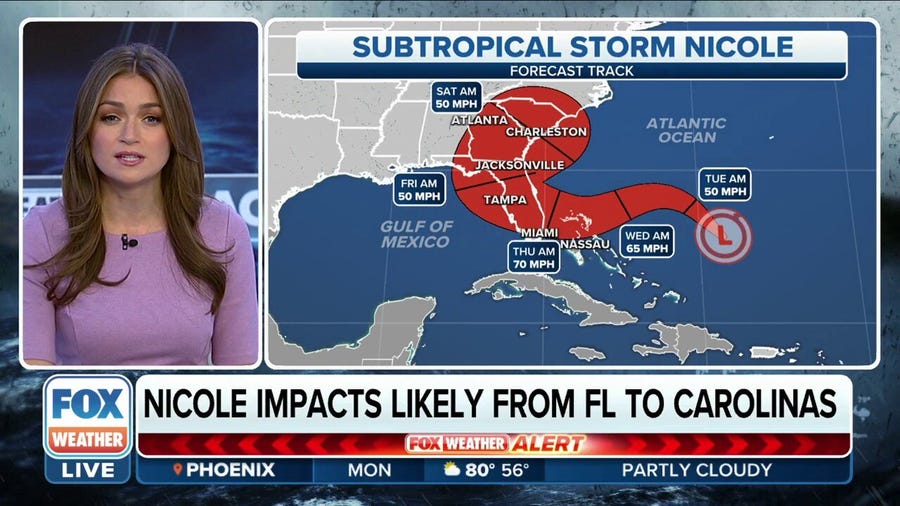 Subtropical Storm Nicole forms in Atlantic