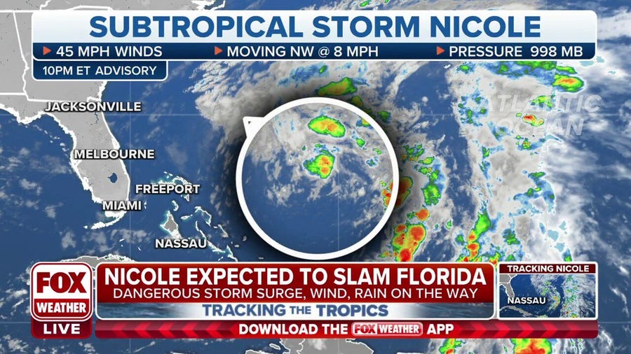 Subtropical Storm Nicole prompts Tropical Storm Warnings for Florida