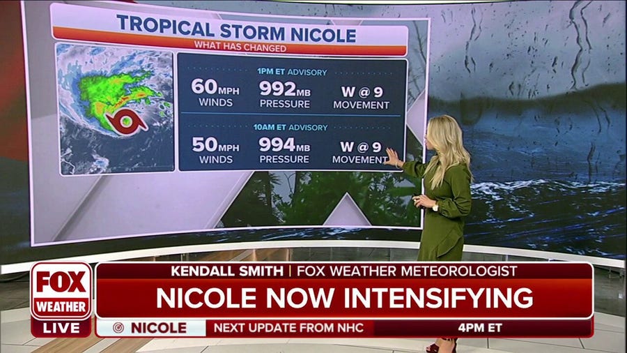 Tropical Storm Nicole intensifying as it spins toward Florida