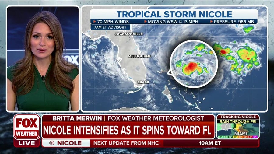 Tropical Storm Nicole maintains strength as it continues to churn toward Florida