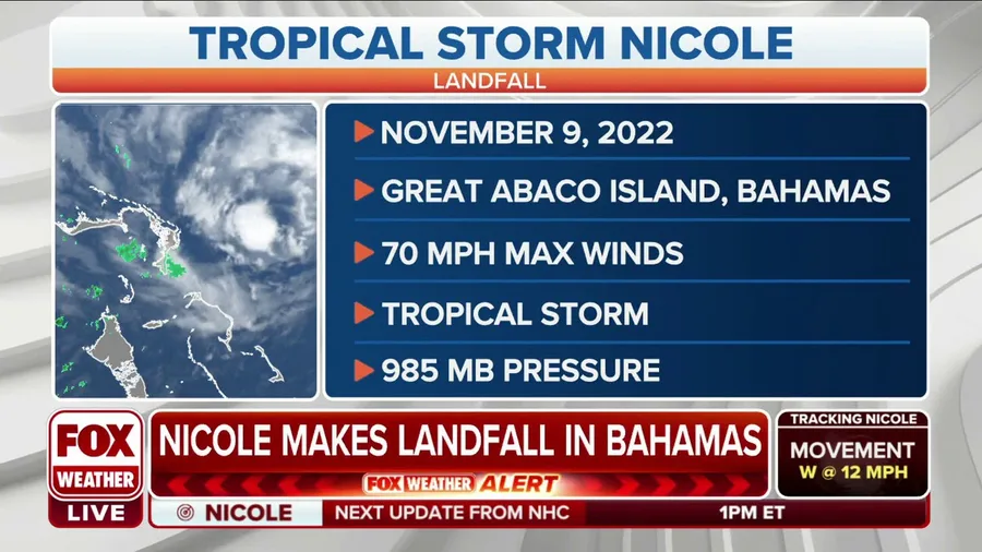 Nicole makes first landfall on Great Abaco Island in Bahamas