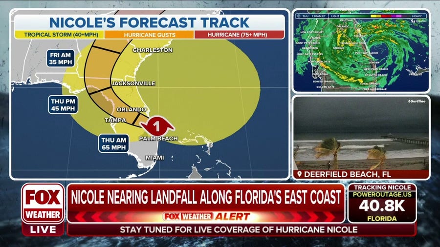 Hurricane Nicole nearing landfall along Florida's east coast