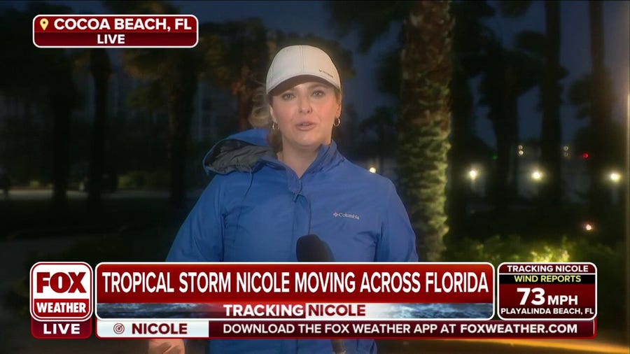 Winds whipping across Cocoa Beach as Nicole continues to push through Florida