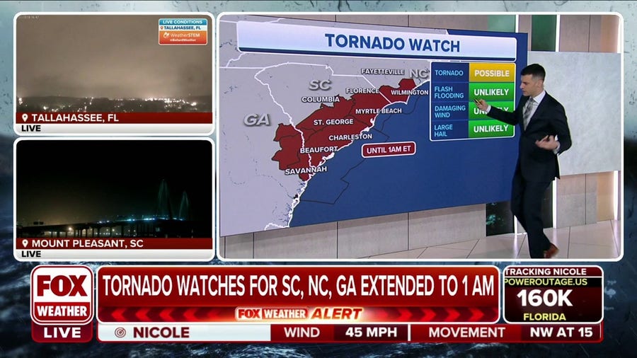 Tornado Watches in SC, NC, GA extended until early Friday morning
