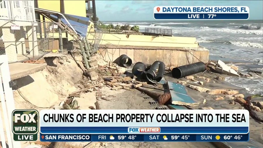 Chunks of hotel's property collapses into ocean following beach erosion from Nicole