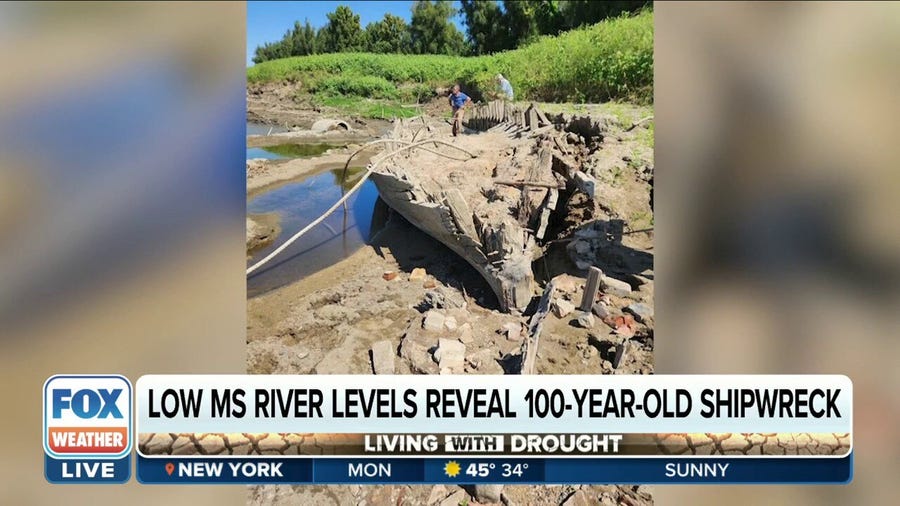 Low Mississippi River water levels reveal 100-year-old shipwreck in Louisiana