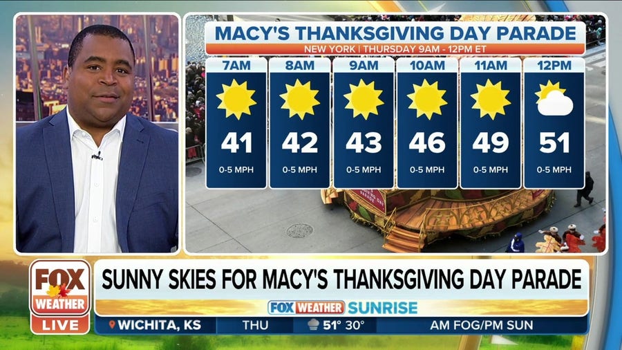 Macy's Thanksgiving Day Parade will provide sunny skies for onlookers