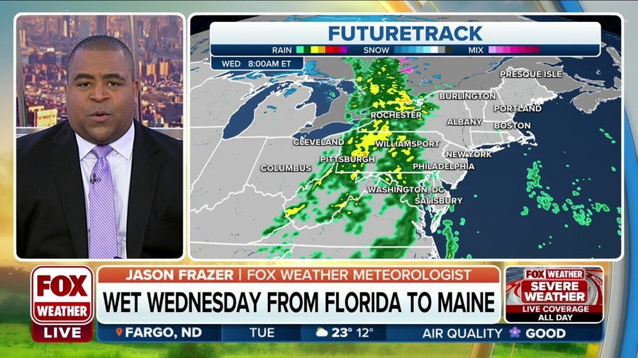 Widespread rain to soak East Coast from Florida to Maine on Wednesday