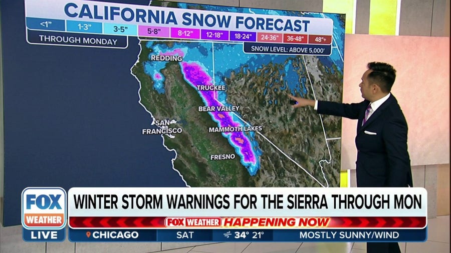 Up to 2 feet of snow forecast in California's Sierra Nevada