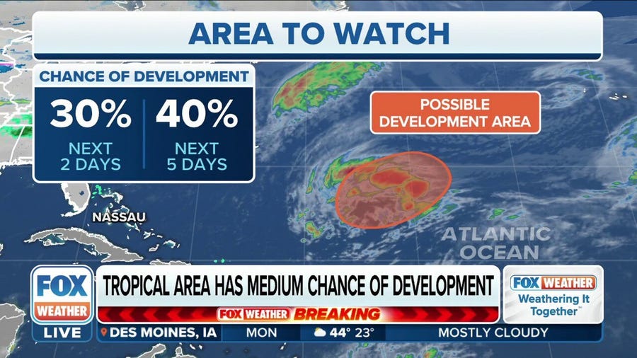 NHC tracking area in the Atlantic with 40% chance of development