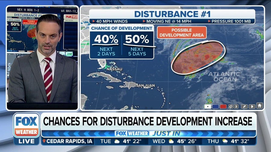 Odds of development for Atlantic tropical disturbance increase slightly