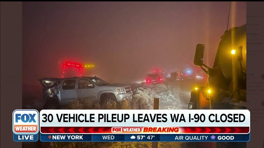 30 vehicle pileup leaves I-90 in Washington closed