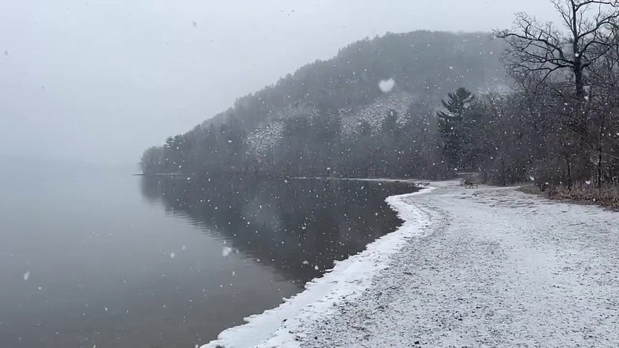 Large snowflakes make for peaceful scene at Wisconsin lake