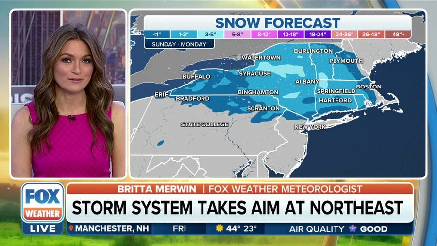 Some Northeast cities could get first snow of season from Sunday into Monday