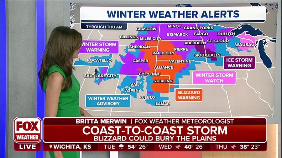 Blizzard conditions, significant icing and feet of snow expected across Plains