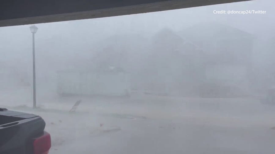 Powerful winds whip debris around in Forney, Texas