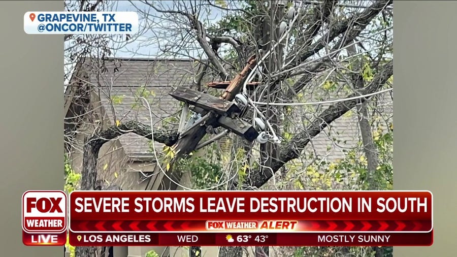 Power lines twisted in North Texas after storms