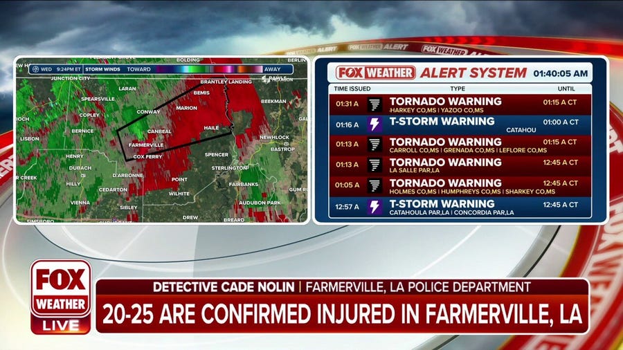 As many as 25 confirmed injured in Farmerville, Louisiana, after tornado-warned storms move through area