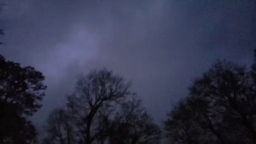 Lightning illuminates night sky in Homer, Louisiana during severe storm