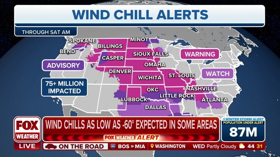 Wind chills as low as 60 below zero expected in some areas from arctic blast
