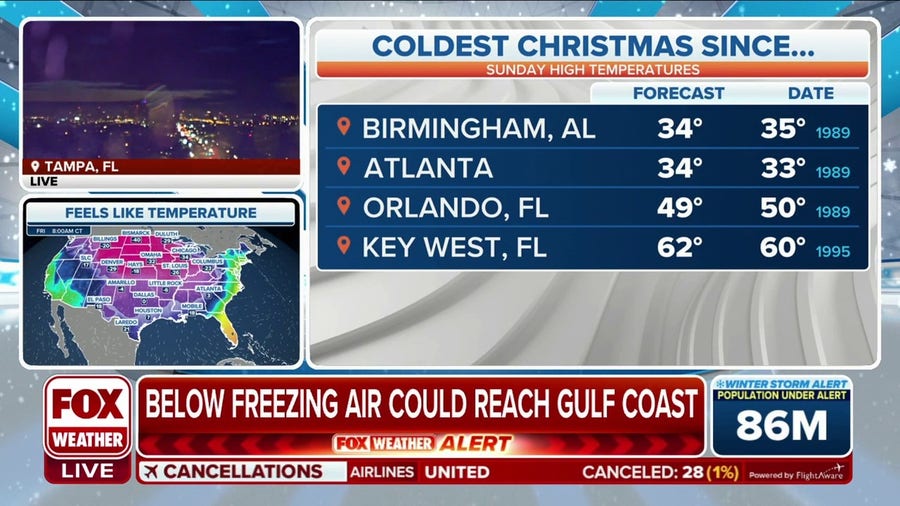 Below freezing temperatures could reach Gulf Coast making for cold Christmas
