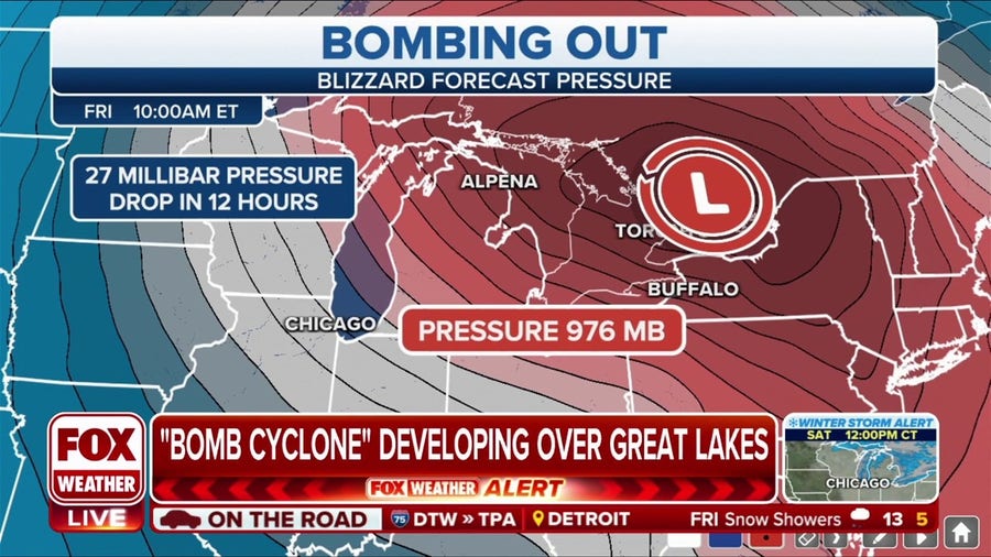 Christmas week blizzard strengthening into bomb cyclone over Great