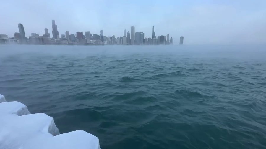 Arctic sea smoke covers Chicago during Christmas week blizzard