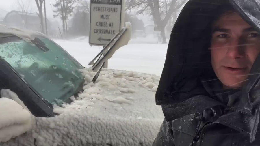 FOX Weather's Max Gorden clears car covered in thick ice in Buffalo
