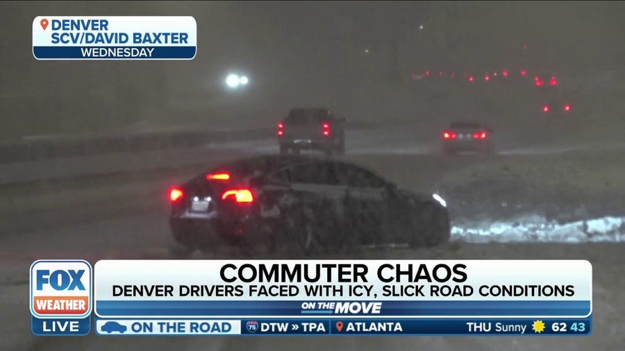 Slip-sliding away! Denver bound drivers proved no match for the snow
