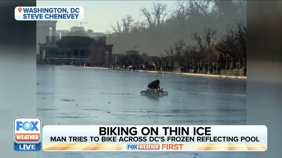 Biker falls through ice near Lincoln Memorial in Washington DC