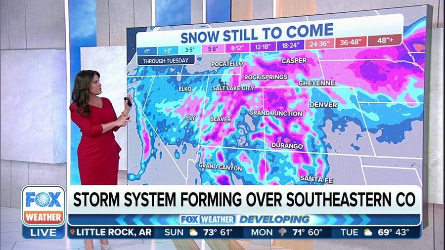 Storm system bringing snow to the Rockies