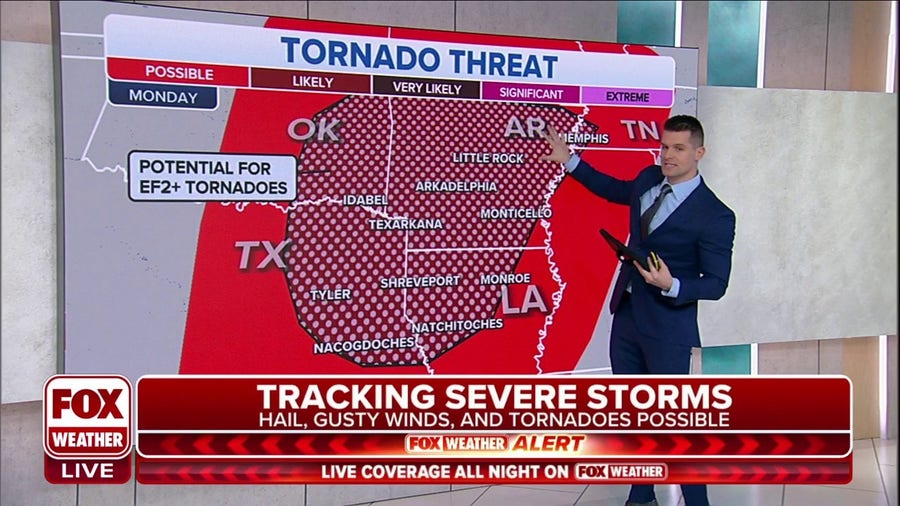 Potential for EF-2 tornadoes or greater in South on Monday