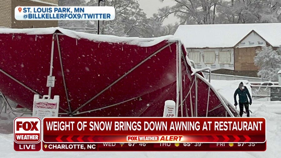 Weight of snow brings down awning at Chick-fil-A restaurant in Minnesota