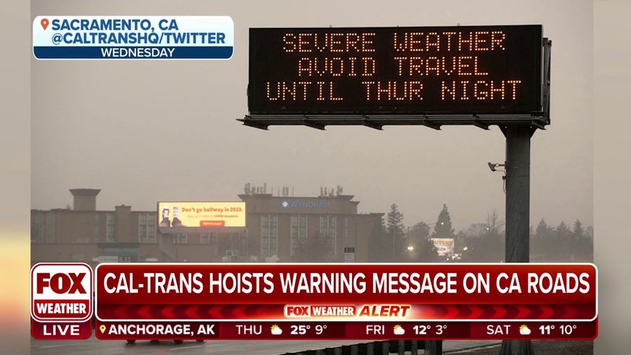 Caltrans hoists warning message as bomb cyclone continues