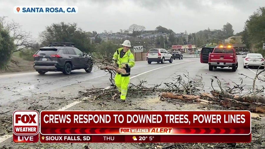 Santa Rosa first responders working to clear downed trees, power lines from bomb cyclone