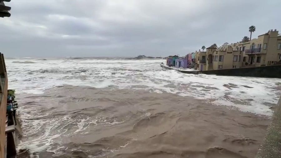 High tide from bomb cyclone washes away beach near Santa Cruz