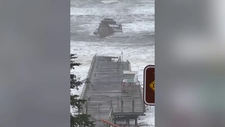 Pier destroyed by powerful bomb cyclone in California