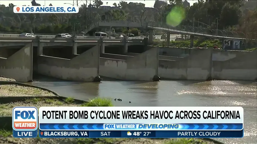 Los Angeles River flowing after days of rain
